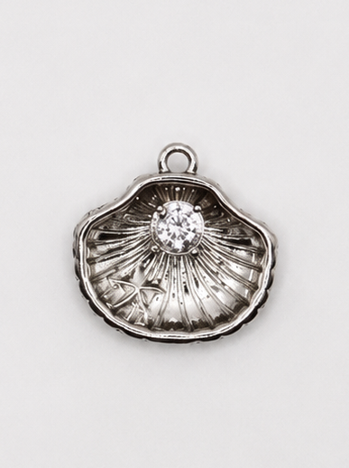CHARM MUSCHEL ZIRKONIA STEIN EDELSTAHL