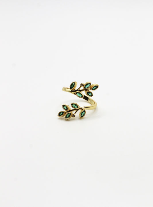 RING BLATT GRÜN VERGOLDET
