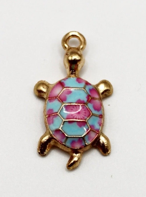 CHARM SCHILDKRÖTE BUNT EDELSTAHL VERGOLDET