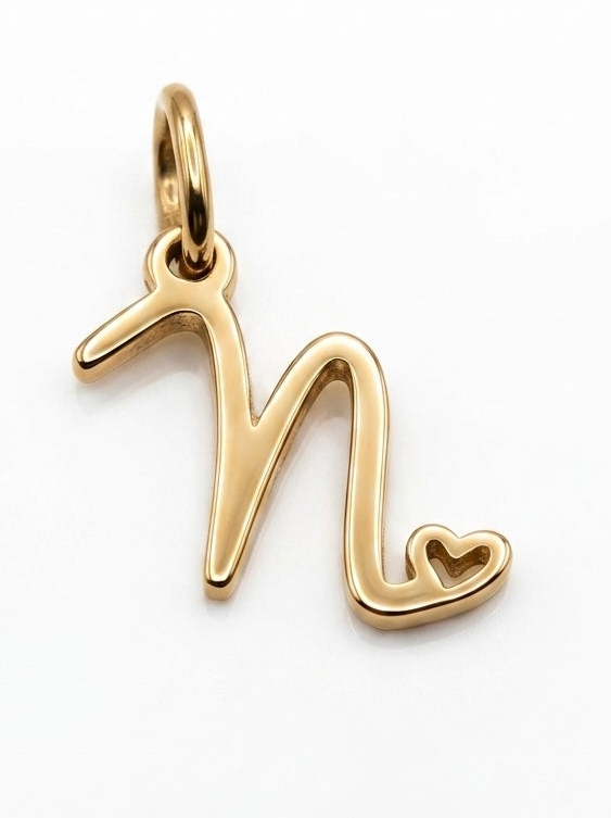CHARM BUCHSTABE HERZ EDELSTAHL VERGOLDET