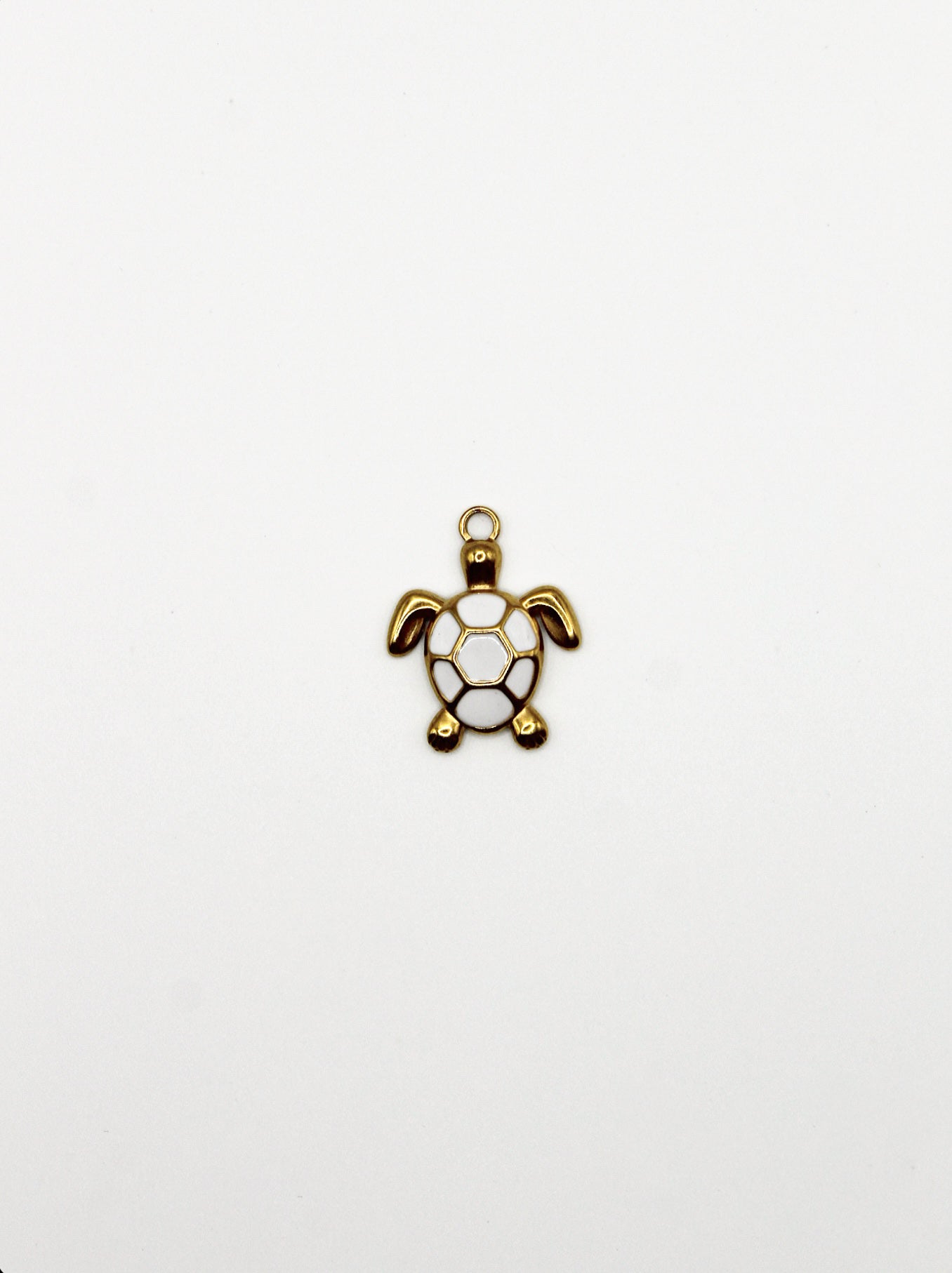 CHARM SCHILDKRÖTE WEIß EDELSTAHL VERGOLDET