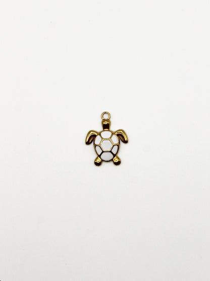 CHARM SCHILDKRÖTE WEIß EDELSTAHL VERGOLDET