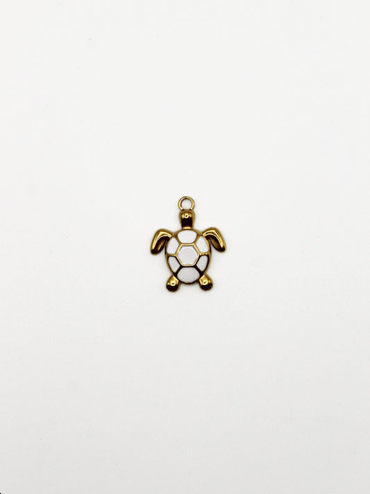 CHARM SCHILDKRÖTE WEIß EDELSTAHL VERGOLDET
