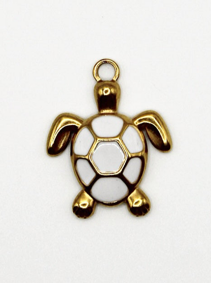 CHARM SCHILDKRÖTE WEIß EDELSTAHL VERGOLDET