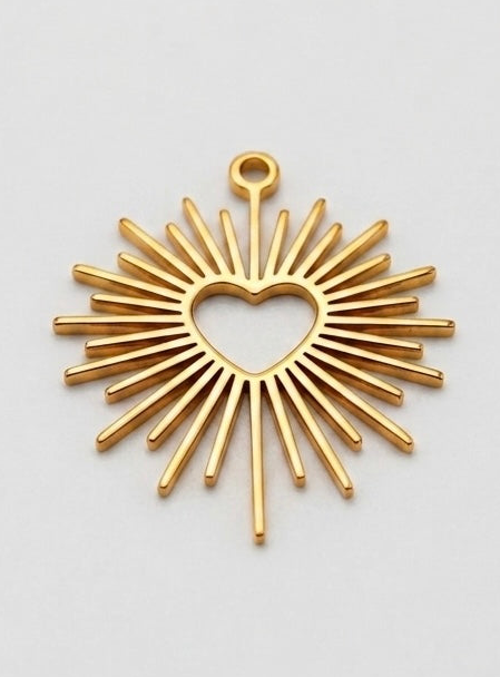 CHARM HERZSTRAHLEN EDELSTAHL VERGOLDET